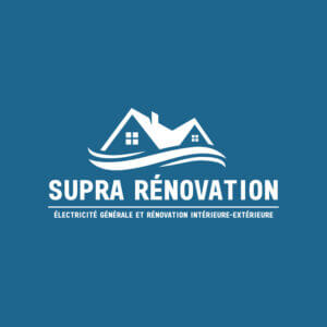 Le logo de supra rénovation sur fond bleu.